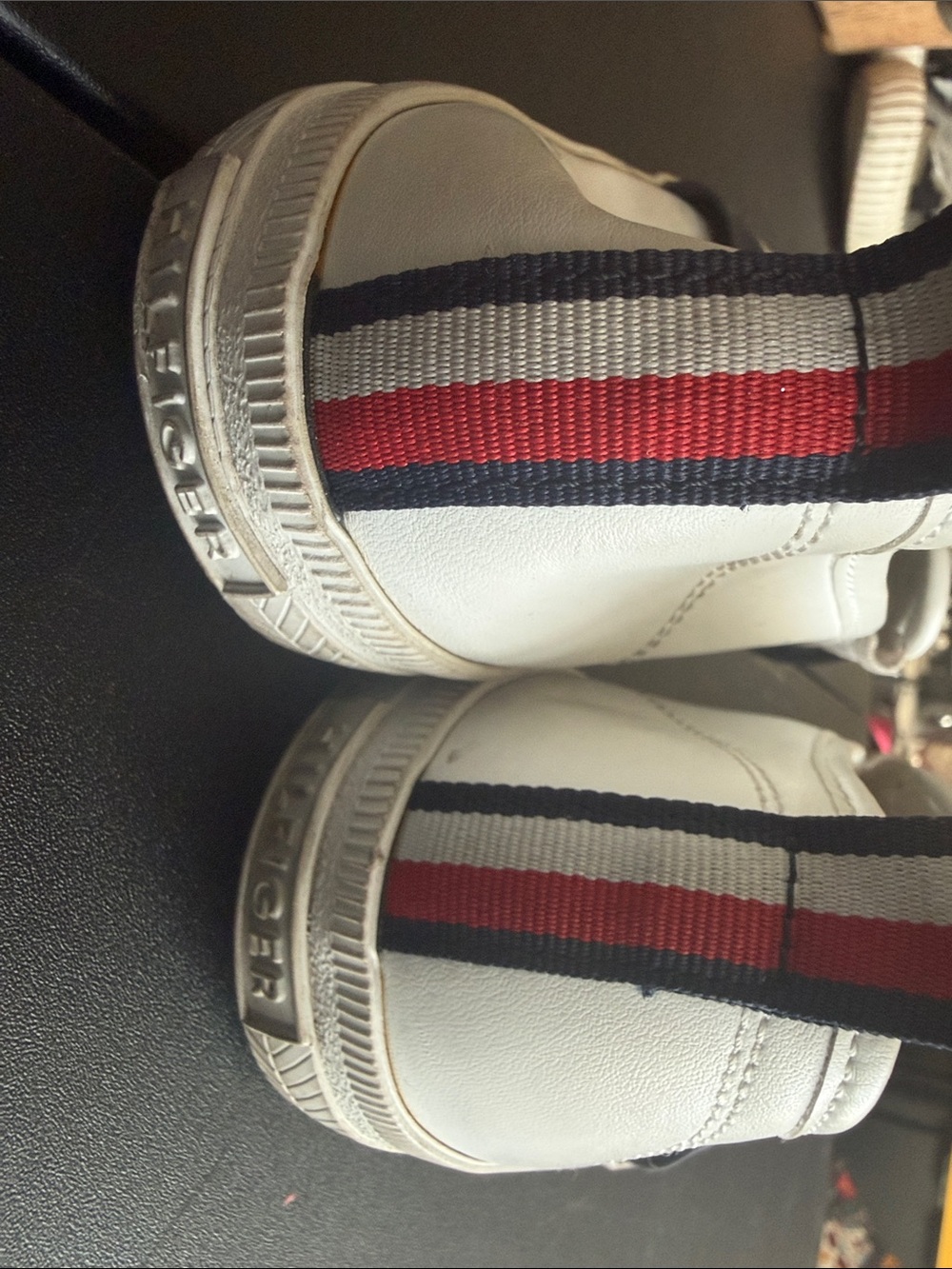 Women’s Tommy Hilfiger White Slip-On Loafers with Navy Logo Band and Red Accent - Picture 6 of 6